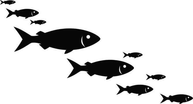 Set of fish silhouettes in different sizes, aquatic wildlife vector illustration for ocean, marine life, and underwater design
