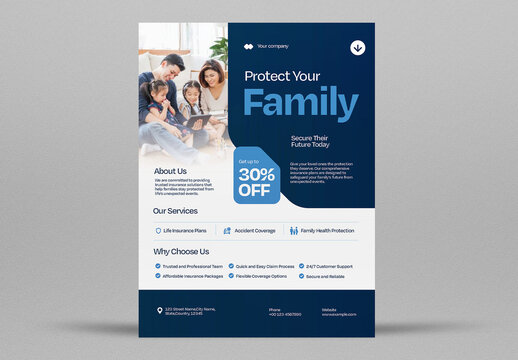 Blue Minimalist Insurance Flyer Layout
