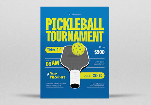 Blue Flat Design Pickleball Tournament Flyer Layout