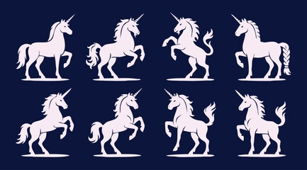 Heraldic Unicorn Silhouette Collection – Mythical Horse Vector Icons in Various Poses © Avartde