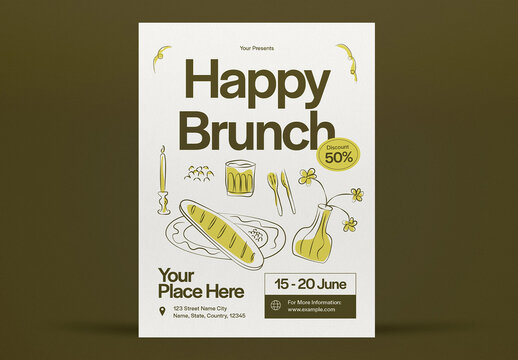 Yellow Modern Happy Brunch Flyer Layout