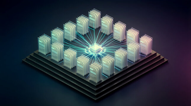 AI Multi Version Documentation System Isometric 3D Visualization with Parallel Version Columns for Enterprise Versioning Technology