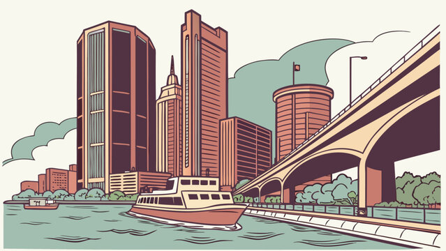 Detroit Michigan skyline vector art silhouette for wall art