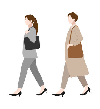 歩く女性 ビジネスパーソンのイラスト素材 ベクター 通勤 営業 白背景