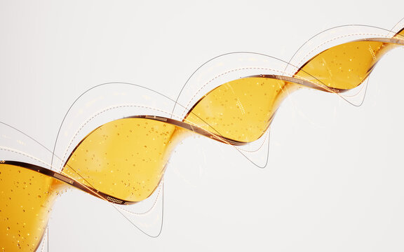 Transparent golden DNA structure with details, 3d rendering.