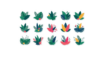 Obraz premium Rainforest Background Trendy Color Sticker. Flat Vector Jungle Leaves and Tropical Nature Illustration.