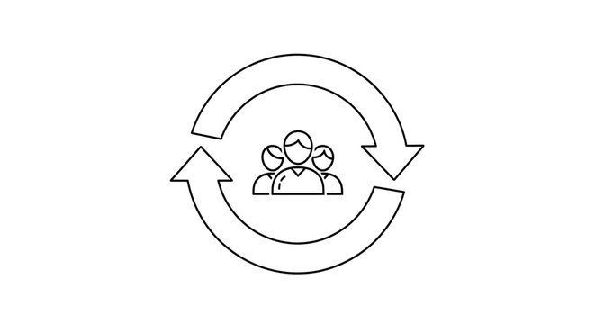 A line drawing of three people in a circular arrow cycle