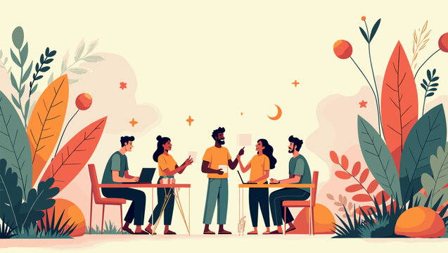 A vibrant, stylized illustration of tropical plants against a warm sunset. Perfect for conveying themes of relaxation, nature, and serene beauty in tr