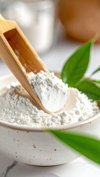 Natural powder wooden scoop ceramic bowl skincare ethical beauty movement spa