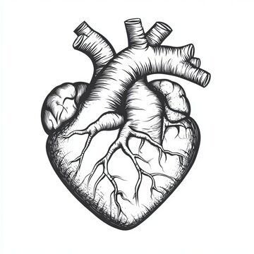 Detailed Anatomical Human Organ Print Illustrating the Complexities of the Cardiac System and Health