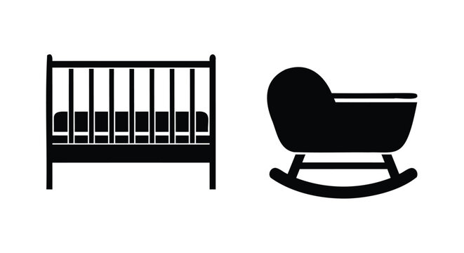 Baby Crib and Rocking Bassinet Icons vector