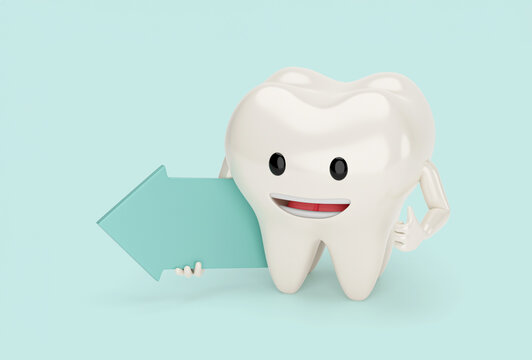 Tooth and green arrow left or right. 3d render
