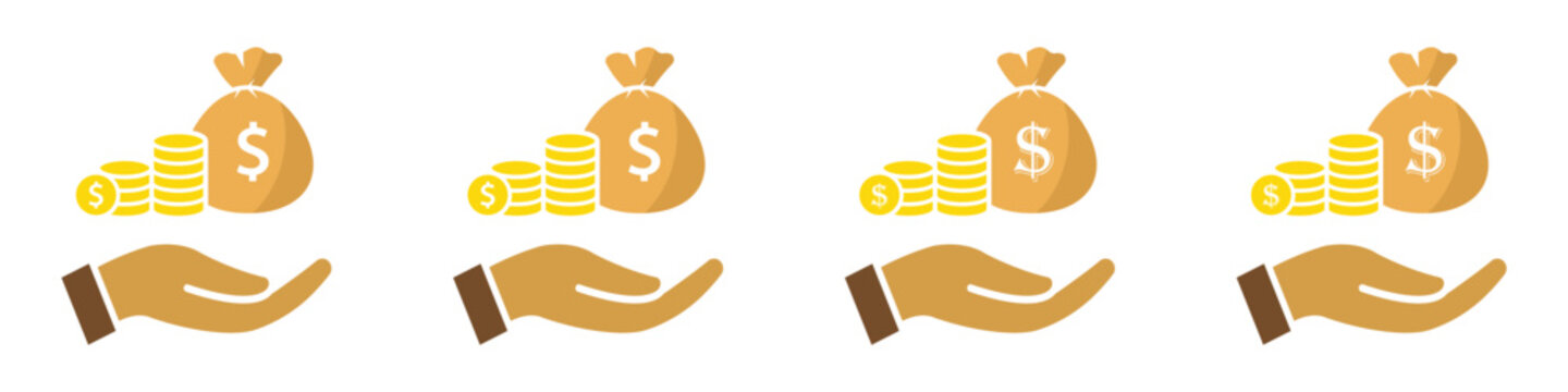 Money bag and hand icon, vector illustration