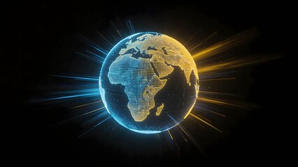 Fototapeta premium Digital globe with glowing rays
