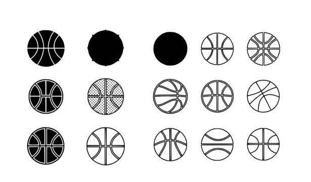 Basketball icons collection vector with outline filled and panel line variations for sports dashboard UI