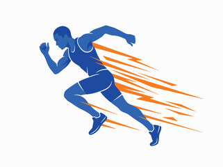 Obraz premium Dynamic male sprinter running fast in flat vector style for fitness poster
