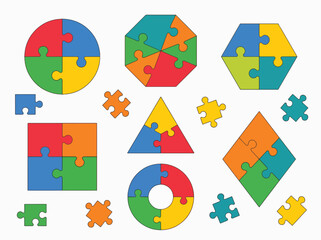 Fototapeta premium Colorful Geometric Jigsaw Puzzle Shapes for Educational Logic and Problem Solving