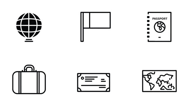 Travel Essentials: A collection of essential travel icons, meticulously crafted in a clean, minimalist style, perfect for any journey. 