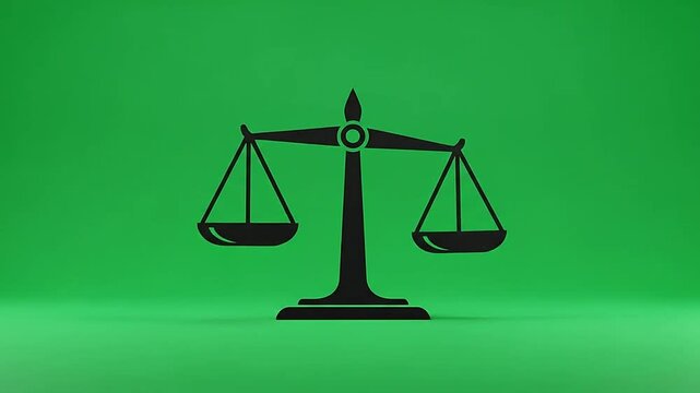 A balanced scale of justice, representing fairness and legal equilibrium on a green background