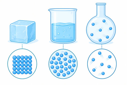 States of matter diagram showing solid liquid and gas molecular structure
