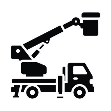 Black Aerial Work Platform Truck Icon Isolated