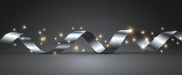 Fototapeta premium Elegant silver ribbon with luminous light trails for a festive decorative backdrop