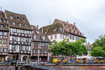 Fototapeta premium Traditional half-timbered houses along the Ill river Strasbourg, France