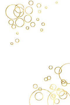 A luxurious frame with golden geometric shapes, including circles, spheres, and lines. Gold Foil Frame. Gold splatter frames with glitter, gold stroke on a transparent background. Glitter Gold card.