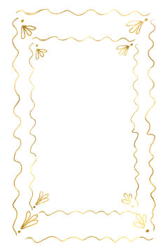 Border frame hand drawn line gold. Gold leaf frame Hand drawn border frame line ribbon bow ornament vintage card. Cute romantic wedding invitation decoration elegant poster design. Png illustration.