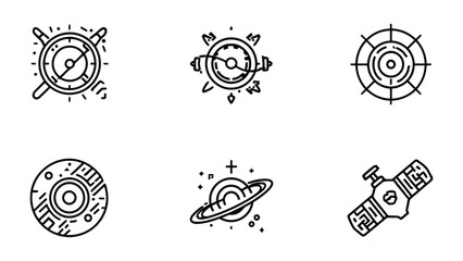 Celestial and Spatial Instruments: A collection of meticulously crafted, minimalist line art illustrations featuring an assortment of instruments associated with navigation and celestial observations. © Ajhar234