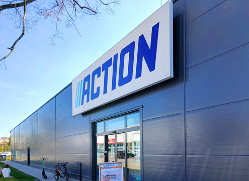Poznan, Poland - 19 April 2026: Action shop logo.