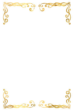 Gold frame with a border vintage. Gold Foil Frame gold splatter frames glitter. Luxury gold frame For Wedding greeting card and invitation. Gold stroke on transparent background.Texture Gold Foil PNG.