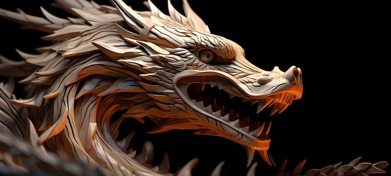 lake dragon shaped matchstick carving ,generative AI
