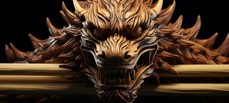 lake dragon shaped matchstick carving ,generative AI