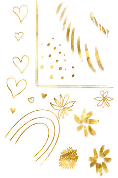Border frame hand drawn line set. Gold leaf frame Hand drawn border frame line Border frame hand drawn bow ornament vintage card. Cute romantic wedding invitation decoration elegant poster design.