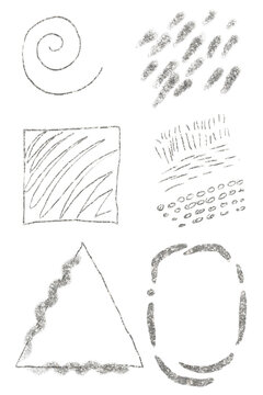 Silver frame set of hand drawn sketch. Cute romantic wedding invitation decoration elegant poster design. Png illustration. Frame border hand drawn line set.  Set silver dust Light silver Confetti.