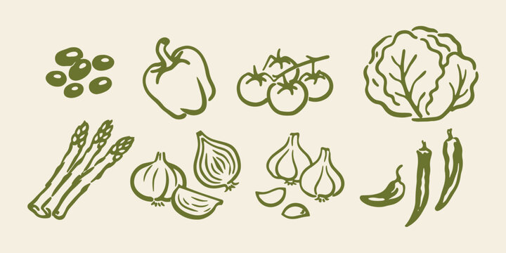 Vegetable set naive doodle vector illustration