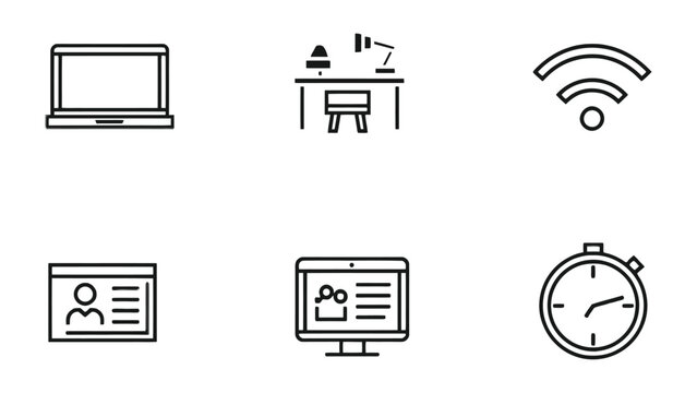 Digital Workplace Icons: A minimalist arrangement of sleek, line-art icons represents the essential elements of a modern digital workplace. Designed for clarity and impact.