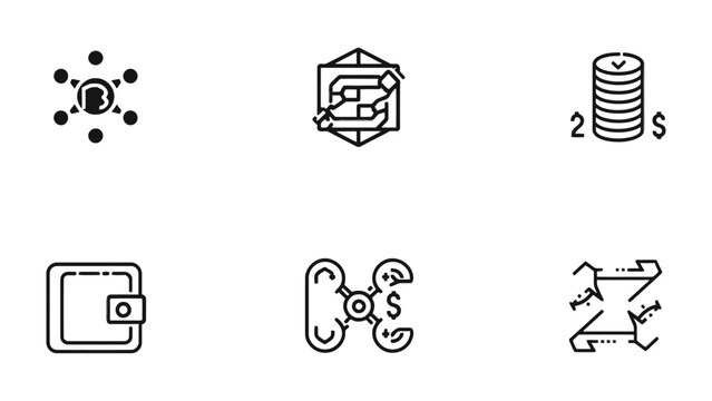 Cryptocurrency Symbols: A collection of concise line art symbols representing the ever-evolving world of digital currency and financial innovation. 