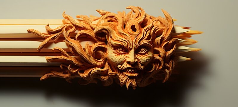 Medusa ifrit shaped matchstick carving,generative AI