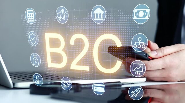 Business to consumer digital marketing activity at a desk with technology in use.