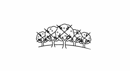 Fototapeta premium Minimalist drawing of an orchard with trees, representing cultivation and harvest