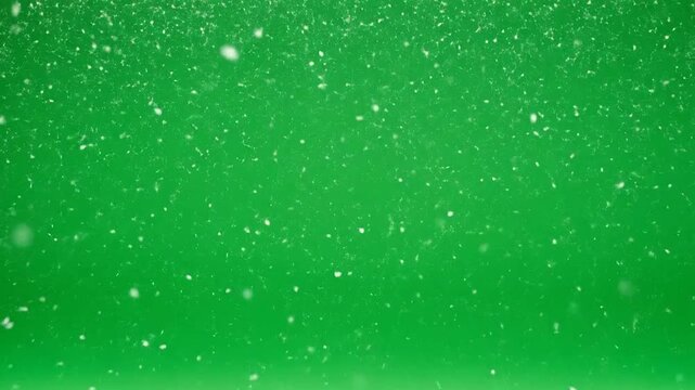 Falling snowflakes on a vibrant green background, creating a wintery and festive atmosphere