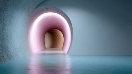 Fototapeta premium Modern abstract tunnel with soft lighting and smooth floor, featuring colorful hues and minimalist design elements in a serene environment