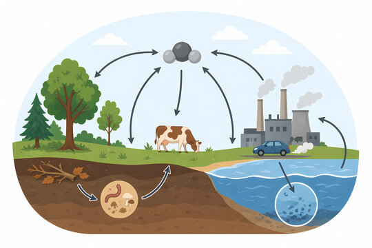 Carbon cycle diagram showing CO2 flow between atmosphere plants and ocean