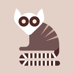 Geometric lemur or raccoon animal flat color icon for exotic wildlife, forest creatures, and nature conservation graphic design © imaziner-studio