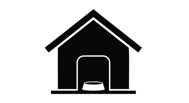 Black dog house icon, pet shelter symbol, dog kennel illustration, animal house graphic