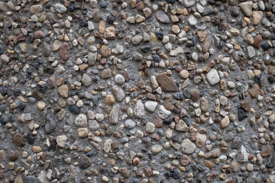 Exposed Aggregate Concrete Texture with Multicolored River Pebbles