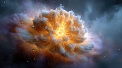 Fototapeta premium Explosive Colorful Cloud With Fiery Center and Cosmic Background Captured in Stunning Detail for Science and Education Purposes