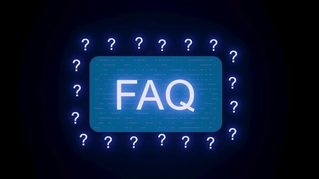 Questions and answers section shows FAQ with many question marks around it during nighttime or dark setting.